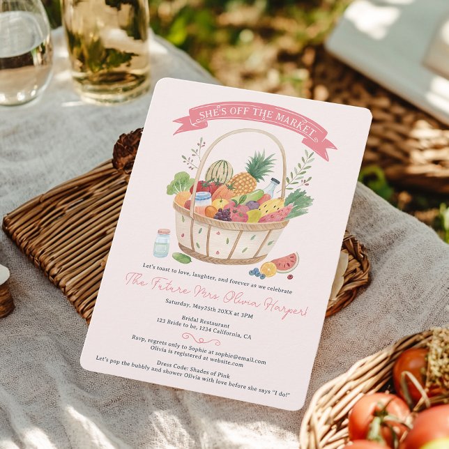 Convite Farmer Basket do chá de panela floral (Farmer Basket Off the market floral bridal shower Invitation)