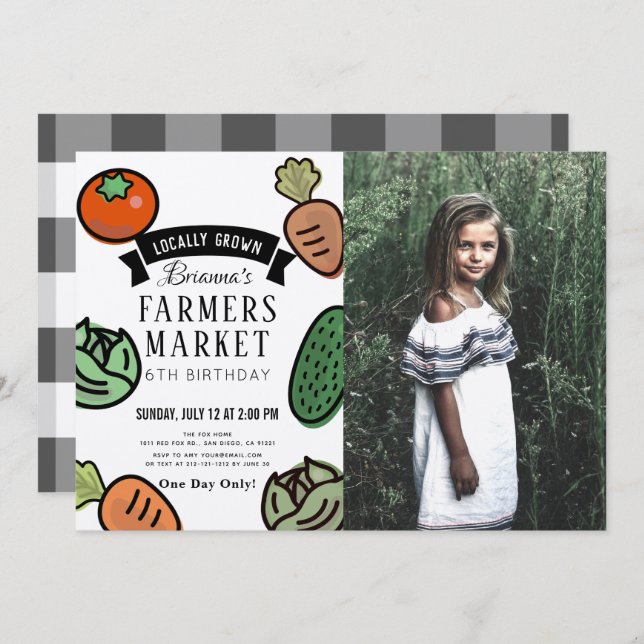 Convite Farmers Market Kraft Paper Foto Aniversário (Frente/Verso)