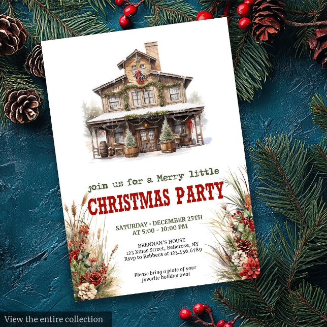 Convite Farmhouse Christmas party printable red green  (Farmhouse Christmas party printable red green invite

)