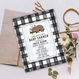 Convite Farmhouse Gingham Boho Sleepy Bear Chá de fraldas