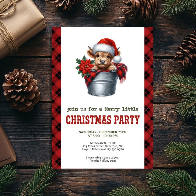 Convite Farmhouse highland cow Christmas holiday invite (Farmhouse highland cow Christmas holiday invite)
