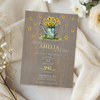 Convite Farmhouse Sunflowers Watering Can Baby Shower