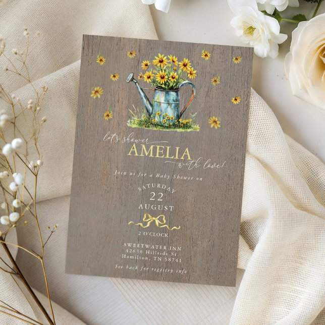 Convite Farmhouse Sunflowers Watering Can Baby Shower (Farmhouse Sunflowers Watering Can Baby Shower Invitation)