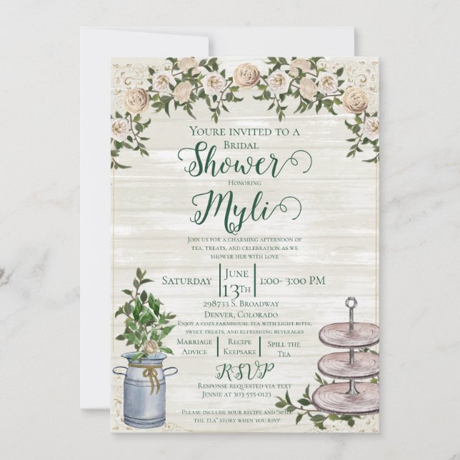 Convite Farmhouse Tea Bridal Shower Invitation (Frente)
