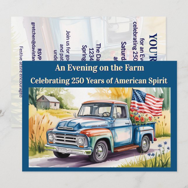 Convite Farmstead Americana ★ Patriotic US 250 Celebration (Frente/Verso)