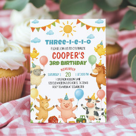 Convite Farmyard Animals Kids Birthday Party Invitation