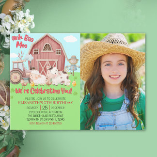 Convite Farmyard Girl Birthday Photo – Cute Barn Animals 