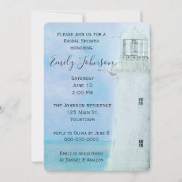 Convite Farol branco de aquarela e gaivotas