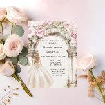 Convite Farol cor-de-rosa vestido branco de arco Doce 16<br><div class="desc">Um grande arco de mármore decorado com flores cor-de-rosa. Uma menina loira com um vestido branco.</div>