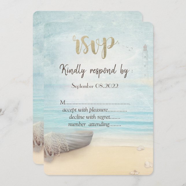 Convite Farol de Barco na Praia RSVP (Frente/Verso)