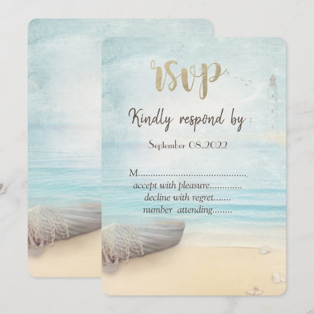 Convite Farol do barco de praia RSVP  (Frente/Verso)