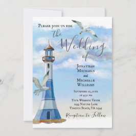 Convite Farol e gaivotas, todos em um casamento em praia