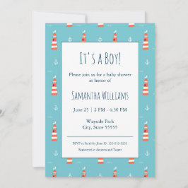 Convite Farol e Padrão de Âncora no Azul