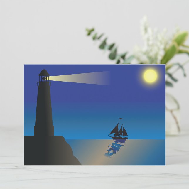 Convite Farol e veleiro à noite Oceano iluminado pela Lua (Criador carregado)
