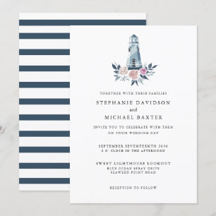 Convite Farol Floral Elegante de Cores Aquáticas Náutica
