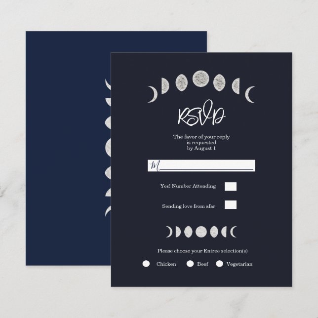 Convite Fases da Lua Astrologia Celestial Casamento RSVP (Frente/Verso)