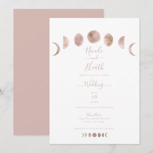 Convite Fases da Lua Rosa Boho Casamento Moderno Minimalis