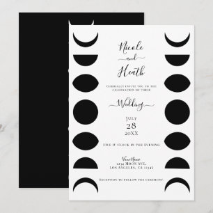 Convite Fases Lunares Ciclos Casamento Preto e Branco
