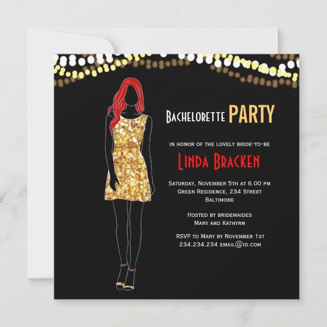 Convite Fashion Girl Dress Lights Bachelorette (Frente)