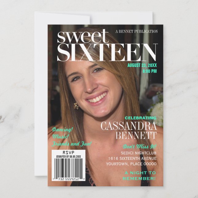 Convite Fashion Magazine Turquoise Doce 16 Festas (Frente)