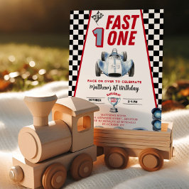 Convite Fast One 1st birthday Boy Racing Car Invitation