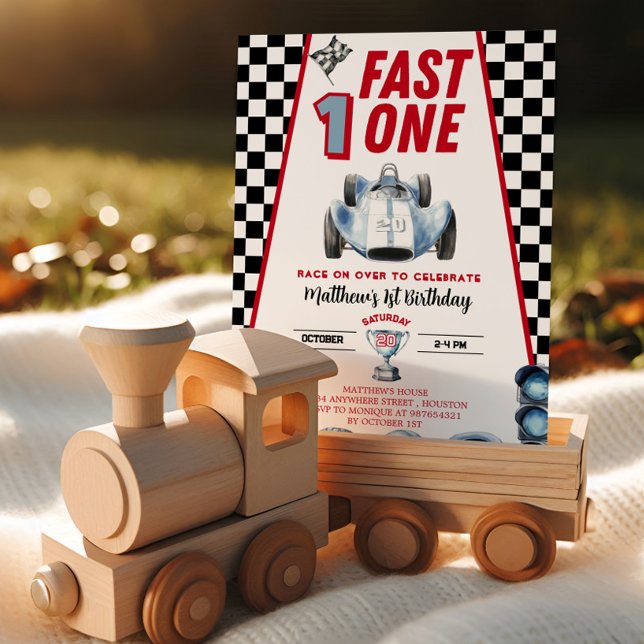 Convite Fast One 1st birthday Boy Racing Car Invitation (Criador carregado)