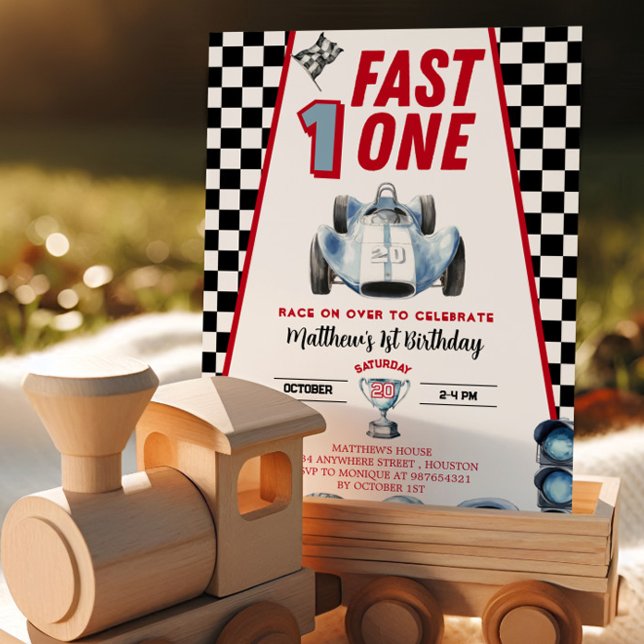 Convite Fast One 1st birthday Boy Racing Car Invitation (Criador carregado)