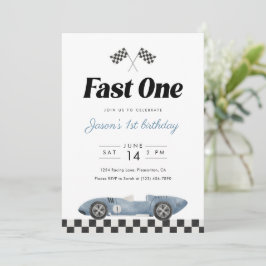 Convite Fast One 1st Birthday Vintage Race Car Watercolor 