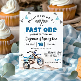 Convite Fast One Blue Dirt Bike Birthday Party Invitation