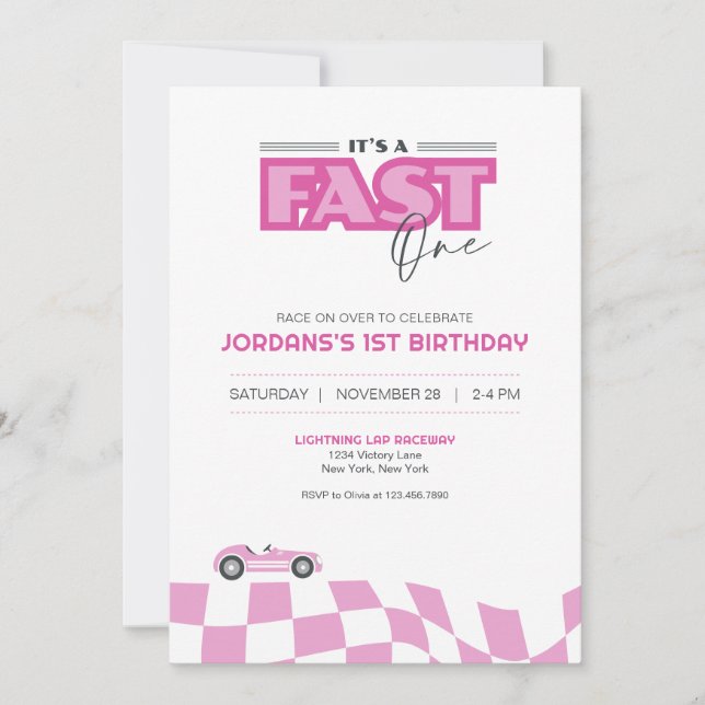 Convite Fast One First Birthday Race Car Invitation (Frente)
