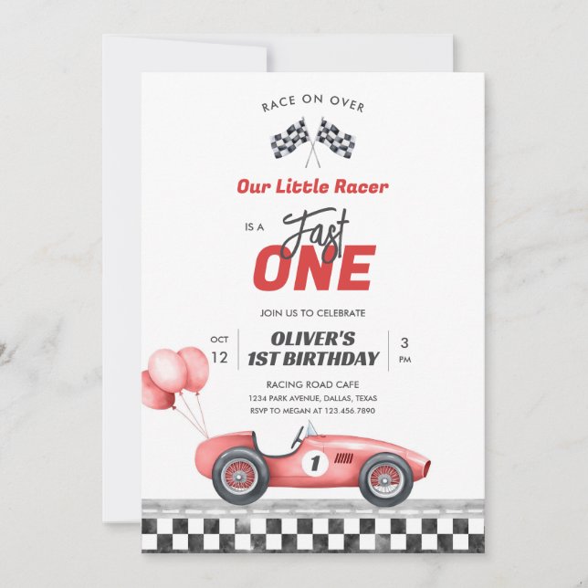 Convite Fast One Race Car Boy 1st Birthday Invitation (Frente)