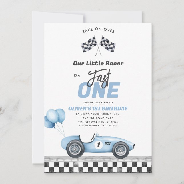 Convite Fast One Race Car Boy 1st Birthday Invitation (Frente)