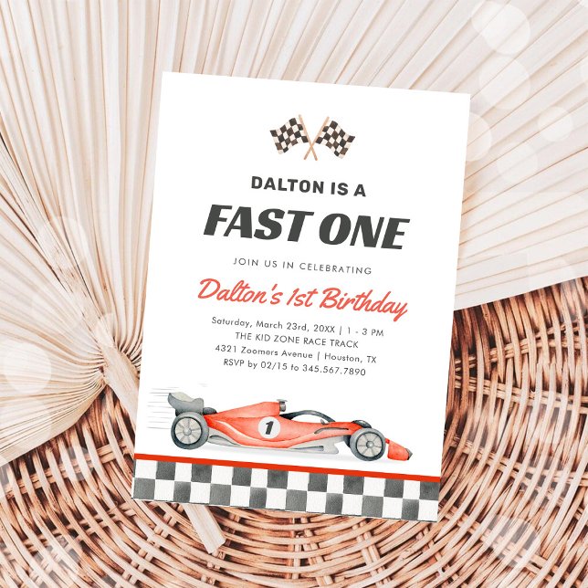 Convite Fast One Race Car Boy 1st Birthday Invitation (Criador carregado)