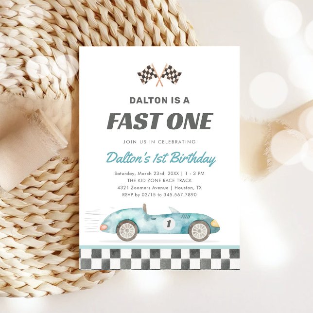 Convite Fast One Race Car Boy 1st Birthday Invitation (Criador carregado)