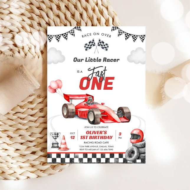 Convite Fast One Race Car Boy 1st Birthday Invitation (Criador carregado)