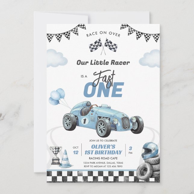 Convite Fast One Race Car Boy 1st Birthday Invitation (Frente)