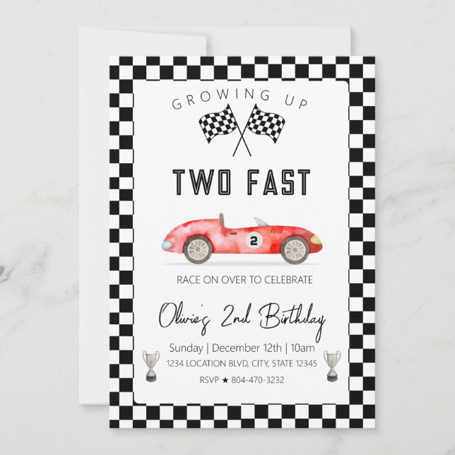 Convite Fast Racing Car 2nd birthday (Frente)