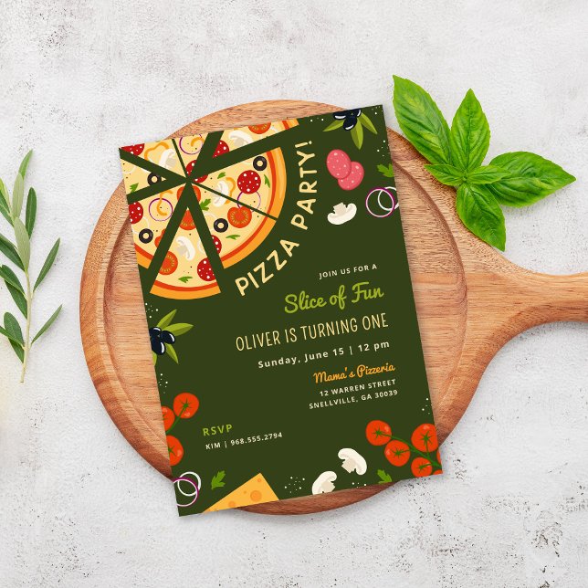 Convite Fatia da festa da pizza do primeiro aniversario Di (Criador carregado)