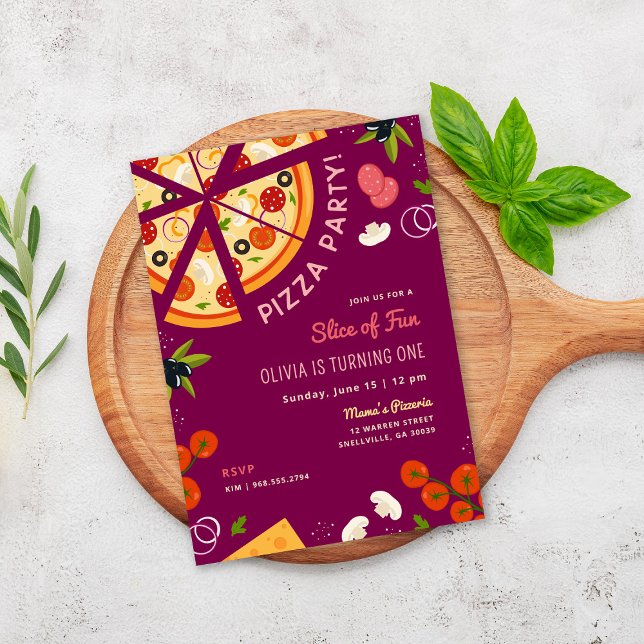 Convite Fatia da festa da pizza do primeiro aniversario Di (Criador carregado)