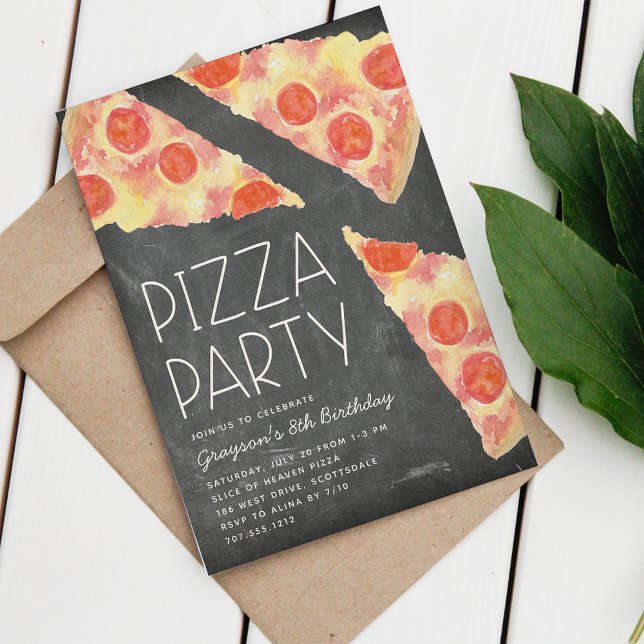 Convite Fatia de Aquarela | Kids Pizza Party Birday (Criador carregado)