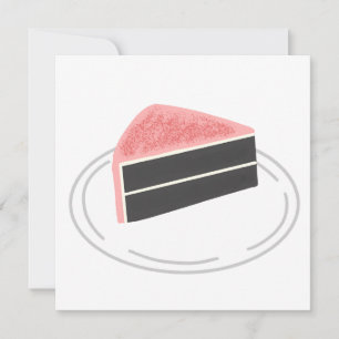 Convite Fatia de Bolo de Chocolate com Cobertura Rosa para