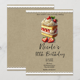 Convite Fatia de Bolo de Morango de Aniversário
