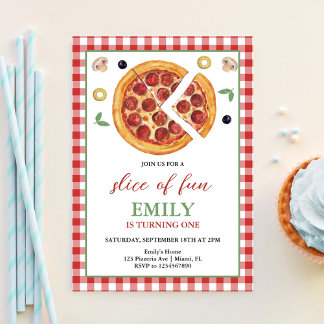 Convite Fatia de Diversão Festa de Aniversário de UMA Pizz