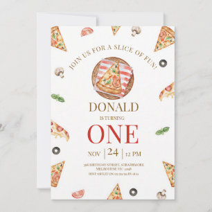 Convite Fatia de Diversão na Festa de Pizza de 1º Aniversá