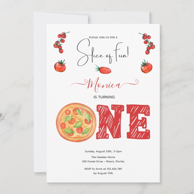 Convite Fatia de diversão, primeiro aniversário (Frente)