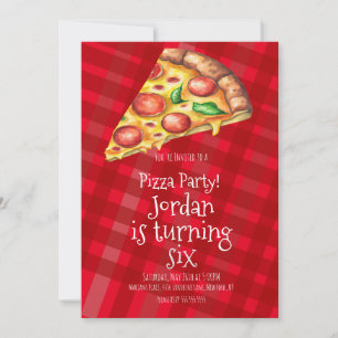 Convite Fatia de Pizza Aquarela Festa Vermelha Aniversário