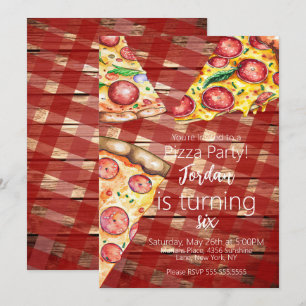 Convite Fatia de Pizza de Aquarela Rótulo de Aniversário d