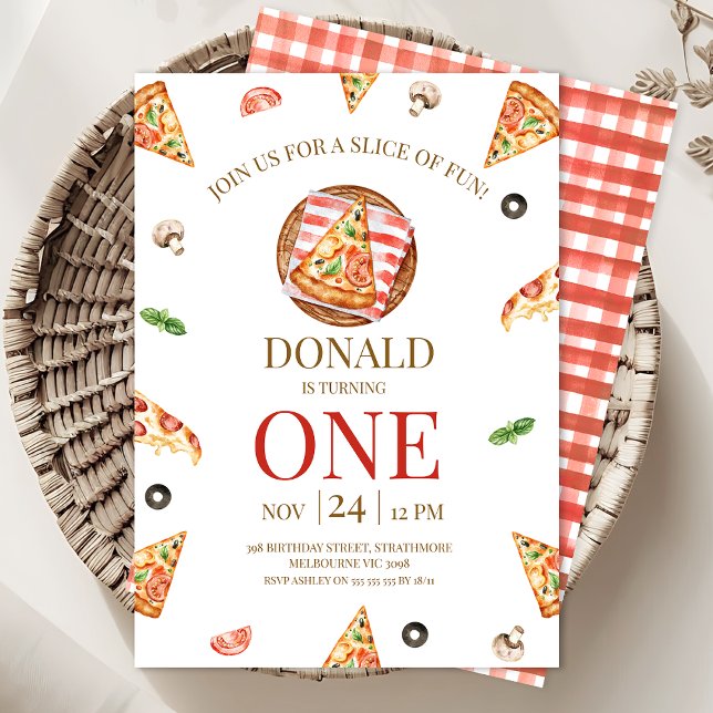 Convite Fatia De Pizza Do primeiro aniversario Divertido (Pizza 1st Birthday Invitation Template Printable, Instant Download, Pizza First Birthday Invitation)