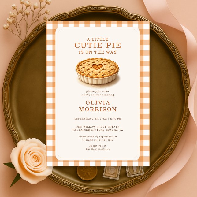 Convite Fatia do Bolo Outono Gingham Chás de Bebê (Criador carregado)