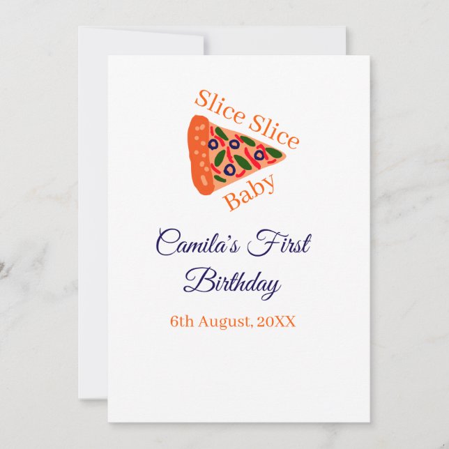 Convite Fatia Fatia Fatia pizza de bebê primeiro aniversar (Frente)